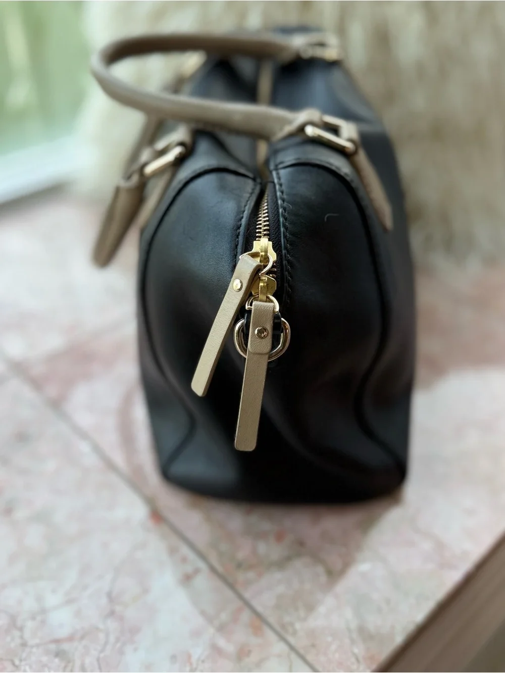 Kate Spade Catherine Street Pippa Black and Taupe Leather Satchel Bag